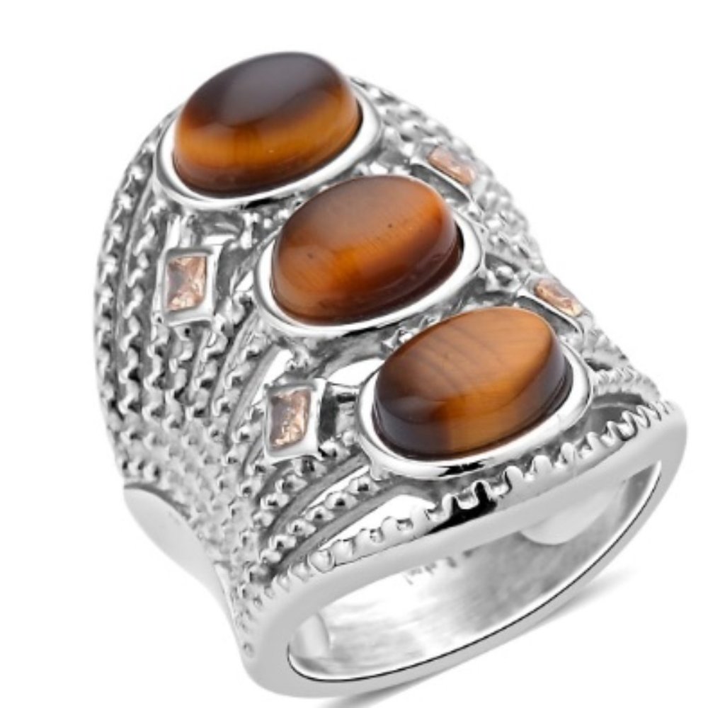 South African Yellow Tiger's Eye and Yellow Austrian Crystal Ring